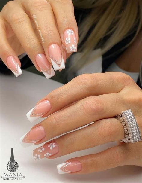 37 Cute Spring Nail Art Designs White Floral And French Tip Nails