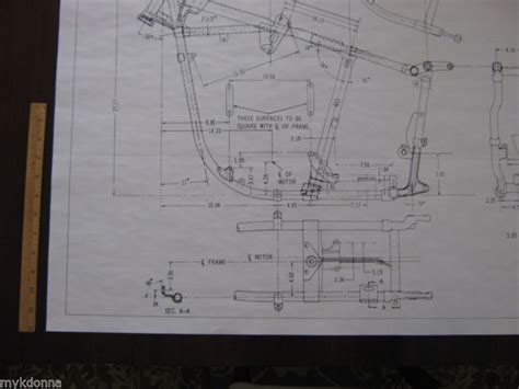 Harley Davidson Pan Head 1958 64 Frame Blueprint Drawing Poster Print