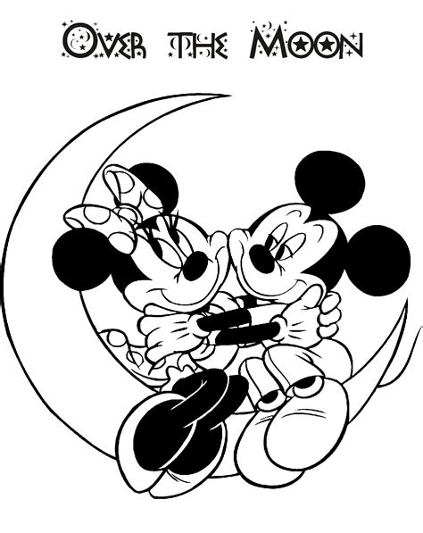 Free mickey and his friends coloring page to print and color, for kids. Mickey & Minnie in Moon | Mickey mouse coloring pages ...
