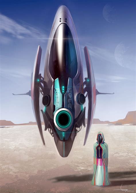 An Artist S Rendering Of A Futuristic Space Ship Flying Over A Desert Landscape With A Woman