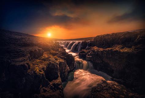 Waterfall Sun Rays Nature Landscape Sunlight