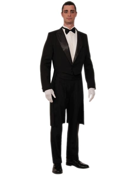Mens Black White Formal Butler Gentleman Tuxedo Black Tie Tailcoat