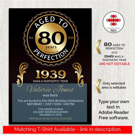 80th Birthday Invitation 80 Aged To Perfection 80th Birthday Etsy
