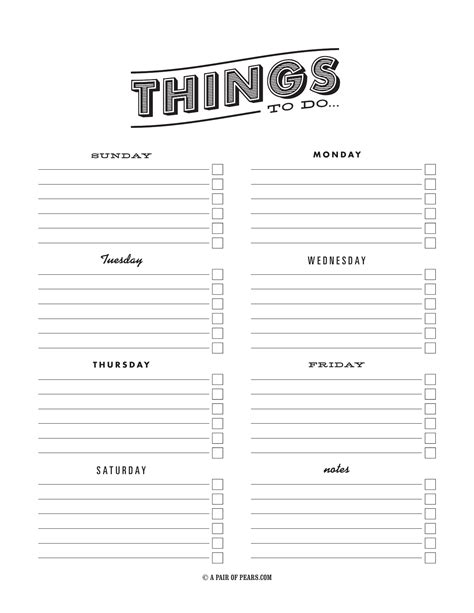 Download Weekly Checklist Template Excel Pdf Rtf Word