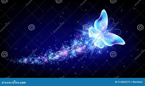 Flying Butterfly With Sparkle And Blazing Trail Flying In Night Sky