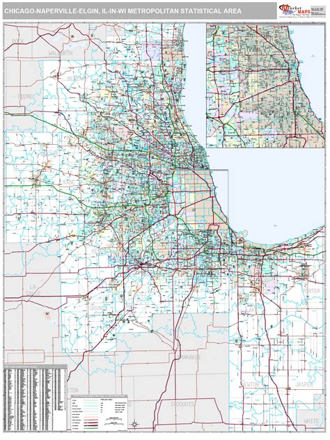 Chicago Naperville Elgin Il Metro Area Wall Map Premium Style By