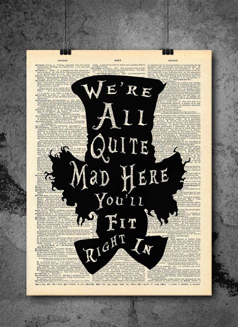 Mad Hatter Alice In Wonderland Quote Wall Art Vintage