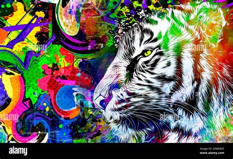 Bright Abstract Colorful Background With Tiger Paint Splashes Color Ar