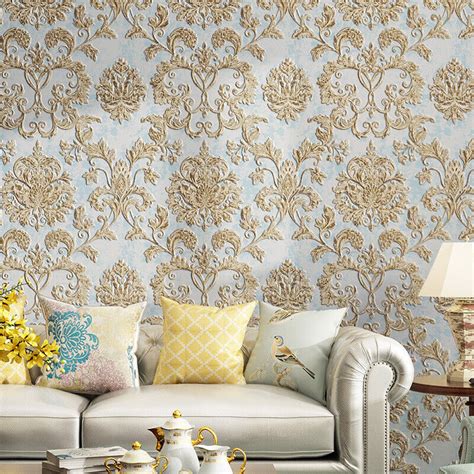 10m Vintage Luxury Gold Damask Wallpaper Deep Embossed Textured Non