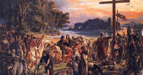 W momencie chrztu jego władza rozciągała się na obszarze kujaw, mazowsza, wielkopolski oraz na części terenów pomorza. Historia Polski w malarstwie: Zaprowadzenie ...