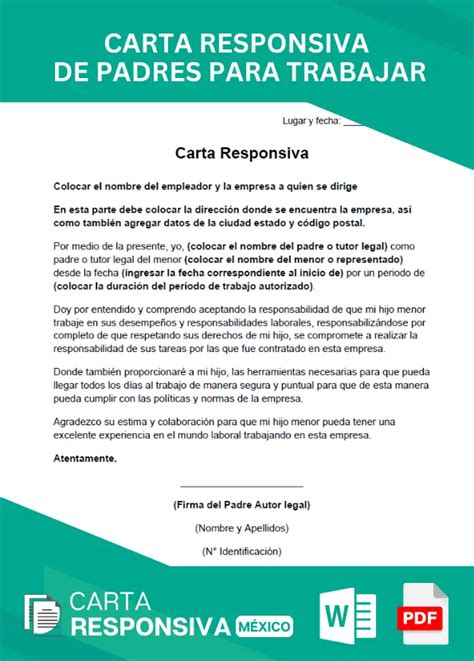 Carta Responsiva De Padres Para Trabajar Ejemplos