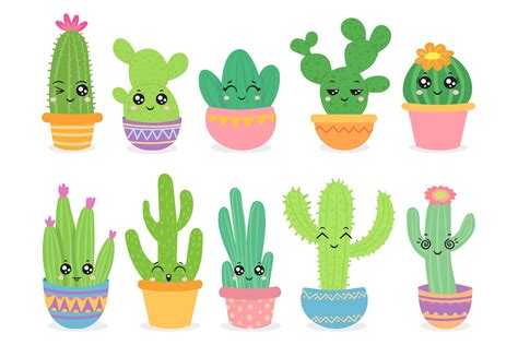 Cartoon Cactus Cute Succulent Or Cacti Plant With Happy Fun 1031441
