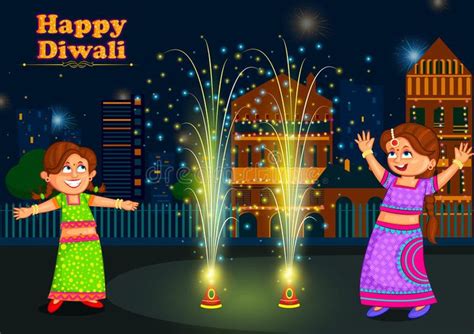Illustration About Kids Enjoying Firecracker Celebrating Diwali