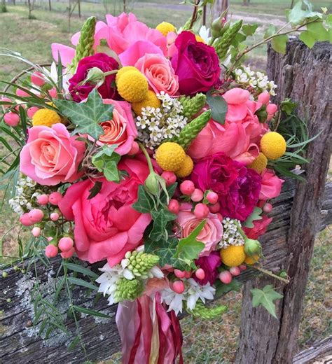 Bouquet Of Peony David Austin Roses Chins Craspedia Waxflowers And