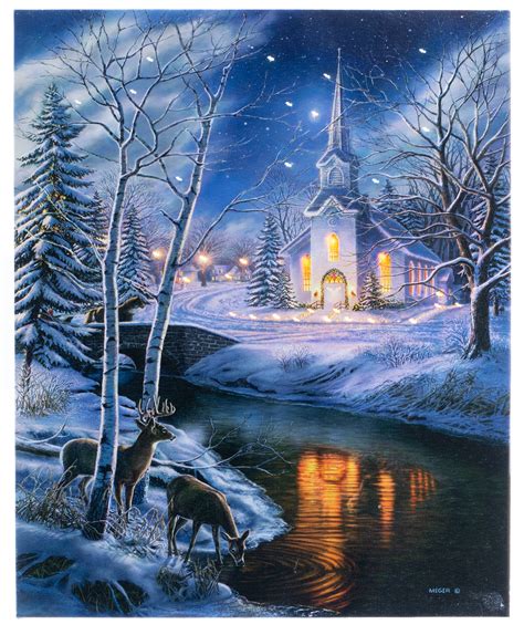 Lighted Led Winter Scene Picture Peaceful Church