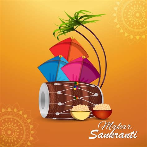 Premium Vector Makar Sankranti Colorful Kite With Drum