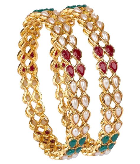 Shining Jewel 22k Traditional Gold Kada Bangle Set With Pearls And