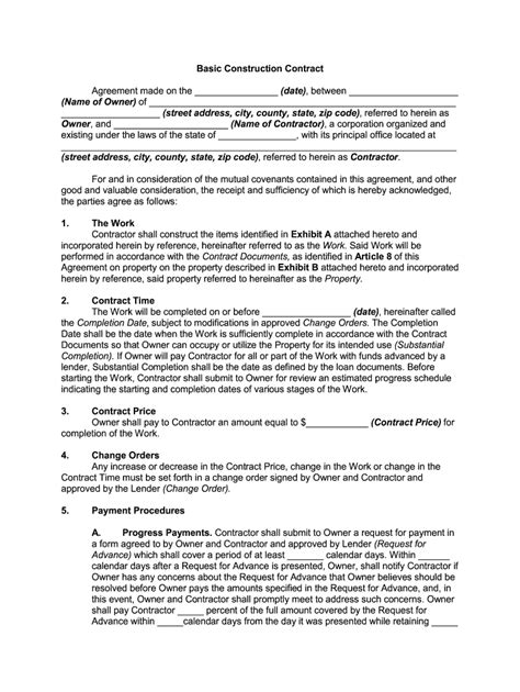 Basic Construction Contract Template Fill Online Printable Fillable