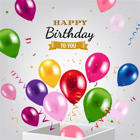 Happy Birthday Greeting Card With Box And Balloons