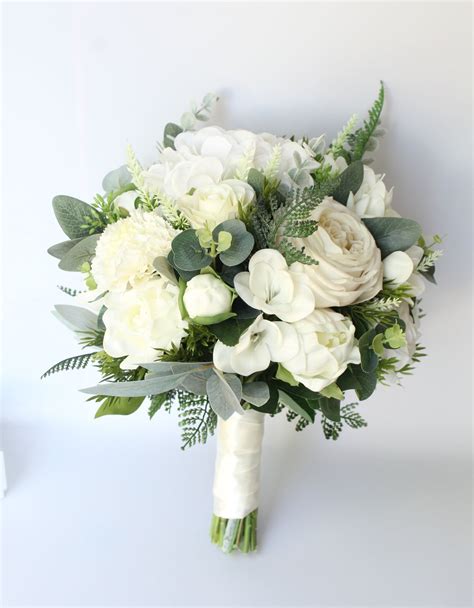 Artificial White Ivory Wedding Flower Bouquet Real Touch Etsy