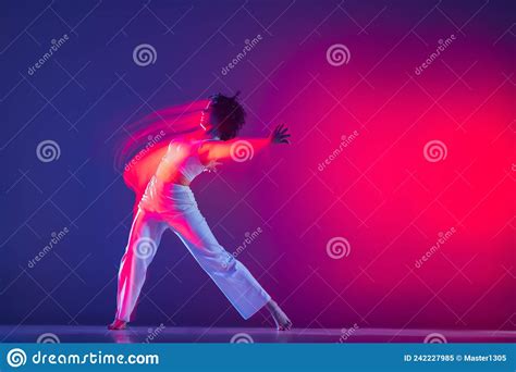 Flexibility Young Sportive Beautiful Girl Hip Hop Dancer Dancing Hip Hop Isolated On Purple