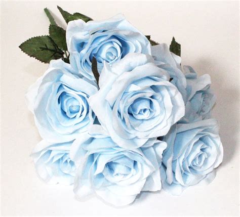 Light Blue Rose Bouquet Artificial Silk Flower 9 Heads Bush Etsy
