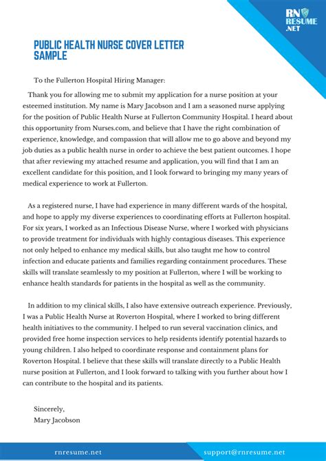 These sample cover letters, each designed for a specific job type, use these key criteria to provide a practical and persuasive example. Cover Letter Nursing Public Health - 2. How to Write a ...