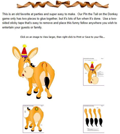 Pin The Tail On The Donkey Printable Game