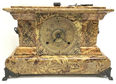 Lot Antique Seth Thomas Marbleized Wood Mantle Clock