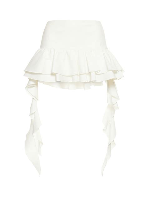 Blumarine Cotton Blend Crepe Ruffle Mini Skirt In White Modesens