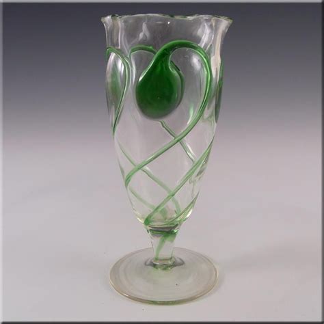 Victorian Green And Clear Glass Tadpole Trails Vase C 1900 I 2022