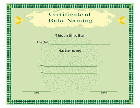 Baby Naming Certificate Template Green Download Printable Pdf