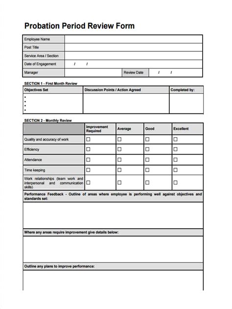 Printable Probationary Period Review Template Printable Free Templates