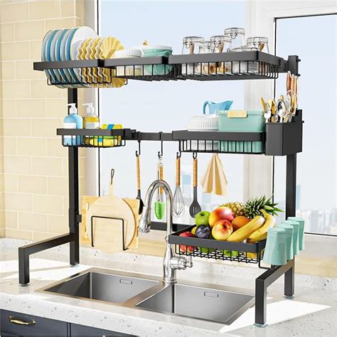 Amazon Com Yklslh Tiers Baskets Over The Sink Dish Drying Rack Extendable