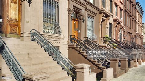 Elegant Brownstones And Townhouses Along 126th Street In Harlem