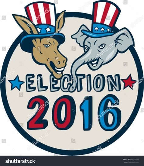 Illustration Of Democrat Donkey Head Mascot And Republican Elephant