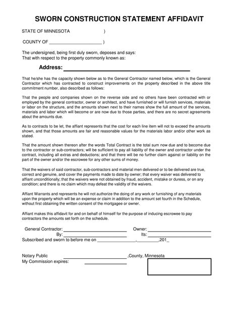 Free Printable Sworn Statement Templates Word Pdf For Construction