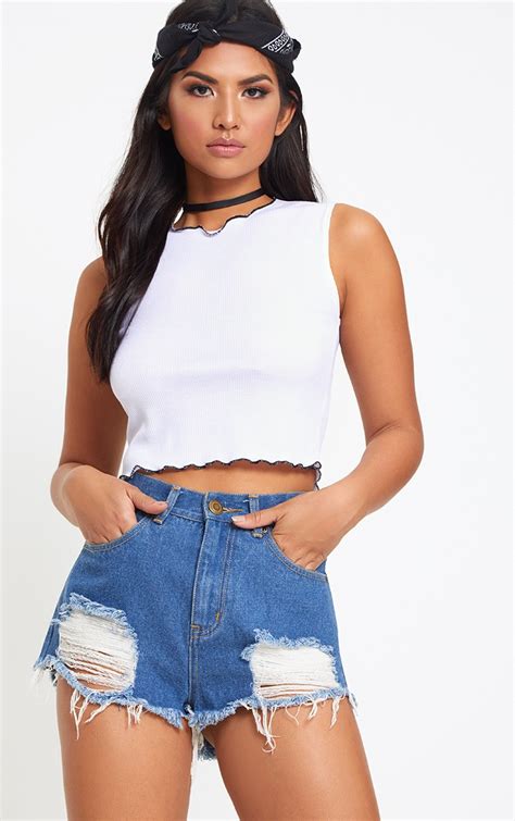 White Contrast Frill Edge Crop Vest Tops Prettylittlething