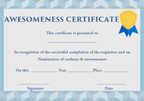 Certificate Of Awesomeness Template Words Certificate Of Recognition