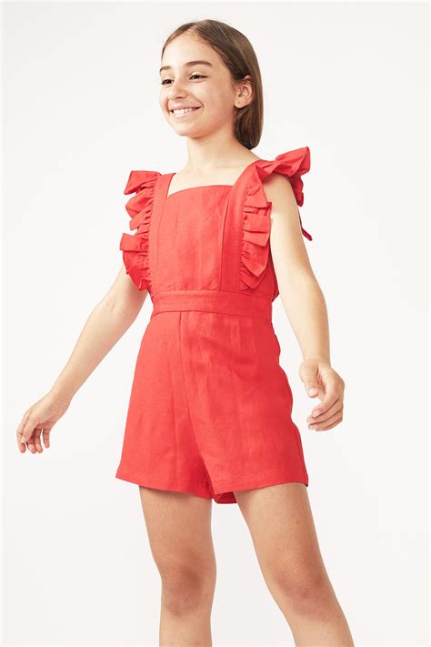 Tween Girl The Frill Playsuit In Fire Red