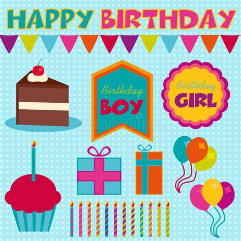Happy Birthday Elements Set Stock Vector Illustration Of Group Flame