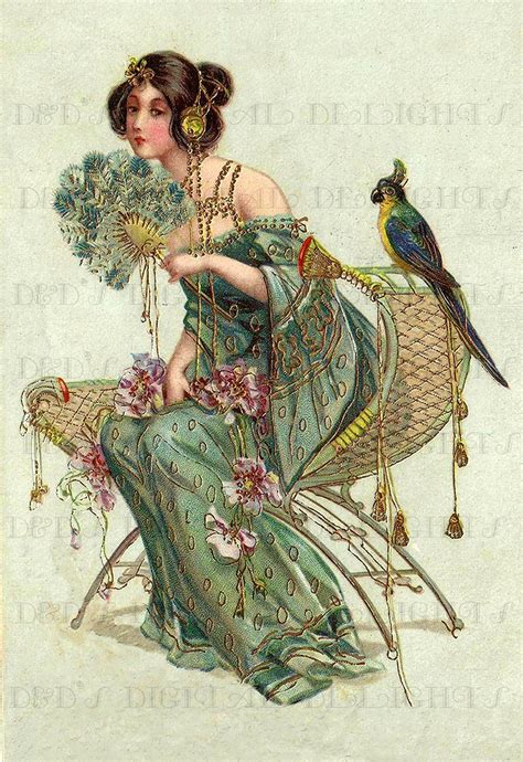 Rare Gorgeous Art Nouveau Lady Vintage Digital Illustration Etsy