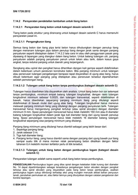 Sni 1726 2012 Tata Cara Perencanaan Ketahanan Gempa Untuk Struktur Bangunan Gedung Dan Non