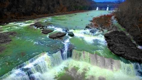 Great Falls From The Air At Rock Island State Park Tennessee United