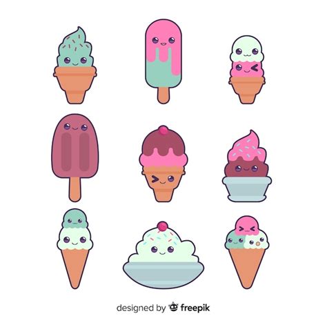 Free Vector Kawaii Ice Cream Character Collection