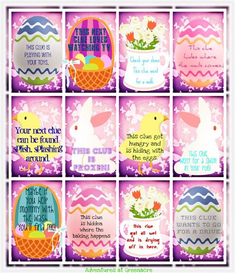 Adventures At Greenacre Free Printable Easter Egg Hunt Clues Easter