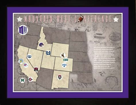 Mwc College Football Stadiums Teams Location Tracking Map 24x18