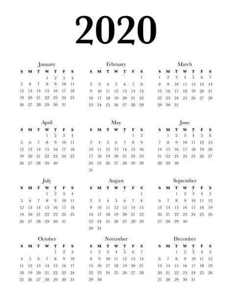 Free 2020 Calendar Printable One Page Lovely Planner Calendar