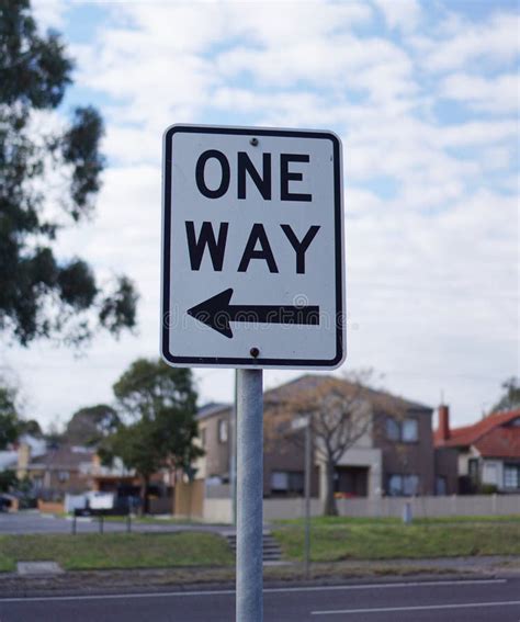 Close Up View Of One Way Traffic Sign Stock Photo Image Of Direction
