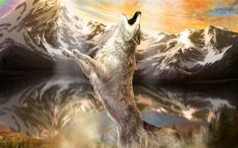 Wolves Mountains Painting Art Animals Wolf Wallpapers